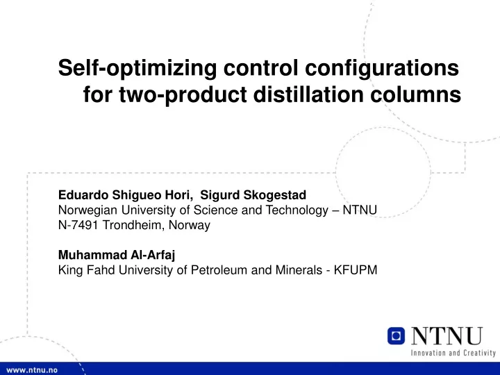 self optimizing control configurations