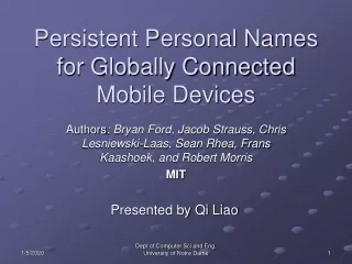 Persistent Personal Names for Globally Connected Mobile Devices