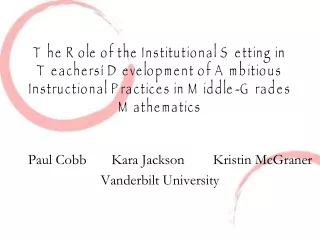 Paul Cobb       Kara Jackson        Kristin McGraner Vanderbilt University