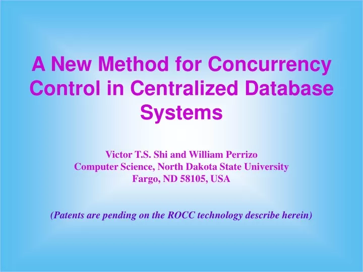 a new method for concurrency control