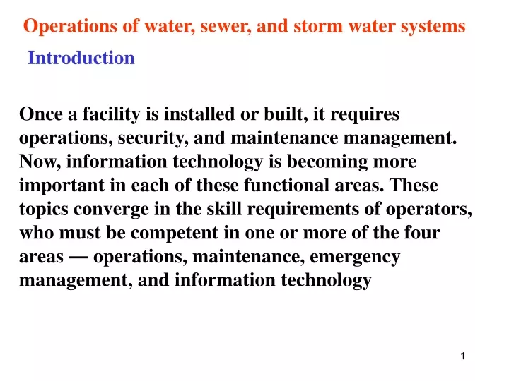 operations of water sewer and storm water systems