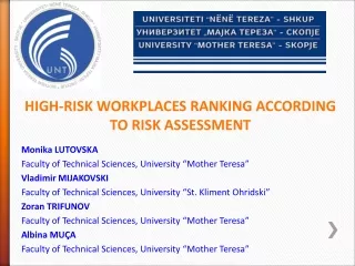 HIGH-RISK WORKPLACES RANKING ACCORDING TO RISK ASSESSMENT