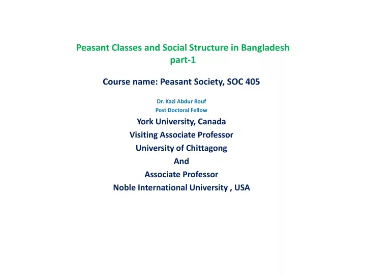 peasant classes and social structure in bangladesh part 1