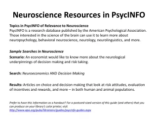 Neuroscience Resources in PsycINFO
