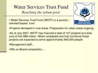 Water Services Trust Fund  Reaching the urban poor