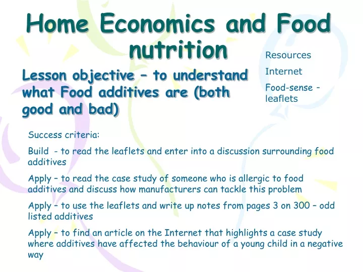 home economics food assignments 2024