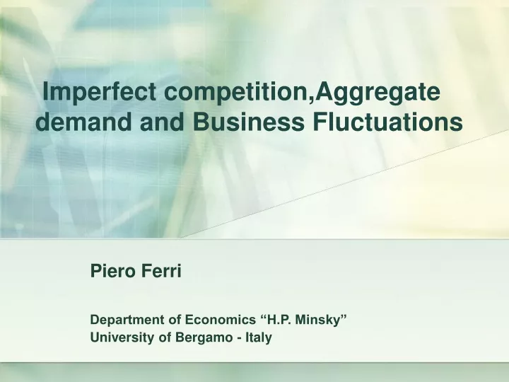 imperfect competition aggregate demand and business fluctuations