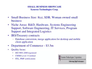SMALL BUSINESS SHOWCASE Syneren Technologies Corp.