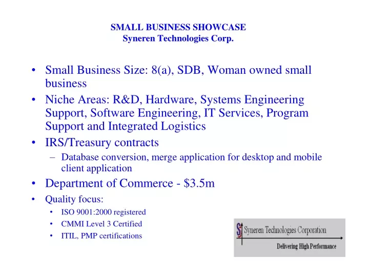 small business showcase syneren technologies corp