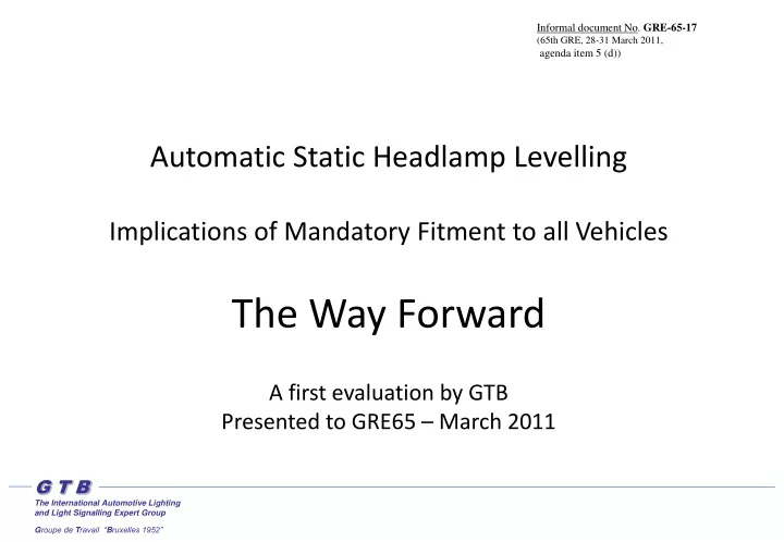 automatic static headlamp levelling implications