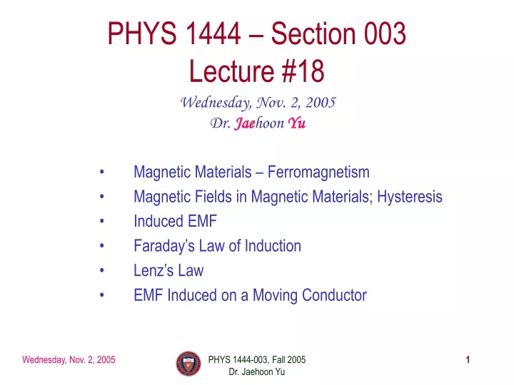 phys 1444 section 003 lecture 18