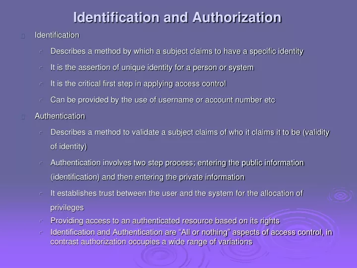 identification and authorization