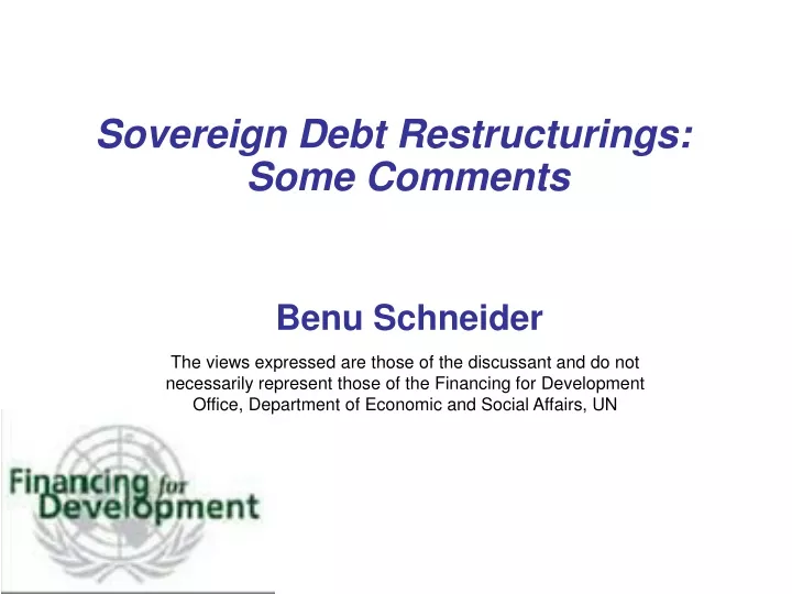 sovereign debt restructurings some comments benu