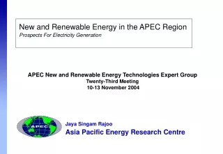 New and Renewable Energy in  the APEC Region Prospects For Electricity Generation