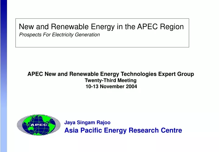 new and renewable energy in the apec region prospects for electricity generation