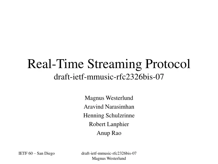 real time streaming protocol draft ietf mmusic rfc2326bis 07