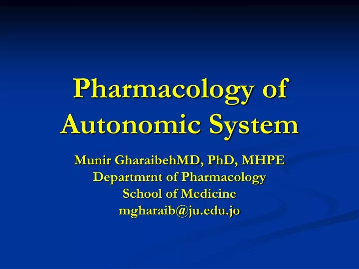 pharmacology of autonomic system