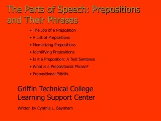 The Parts of Speech: Prepositions and Their Phrases