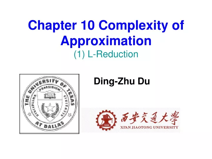 chapter 10 complexity of approximation 1 l reduction
