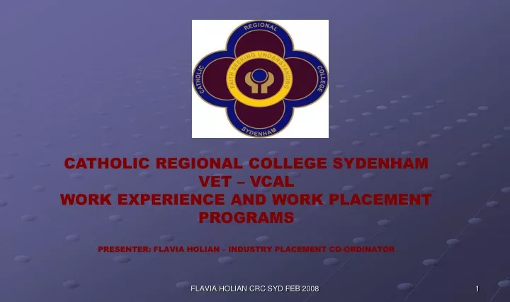 catholic regional college sydenham vet vcal work