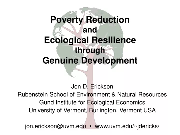 poverty reduction and ecological resilience through genuine development