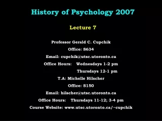 History of Psychology 2007 Lecture 7