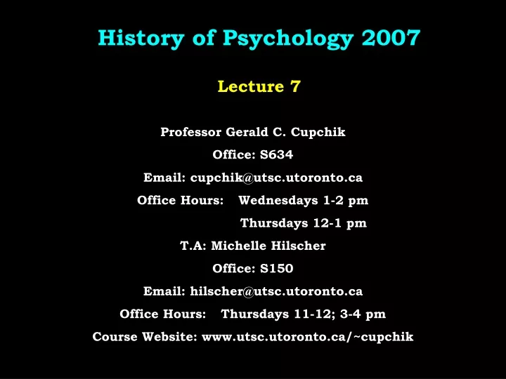 history of psychology 2007 lecture 7
