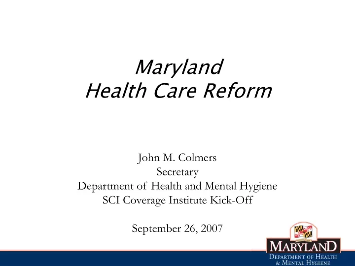 maryland health care reform