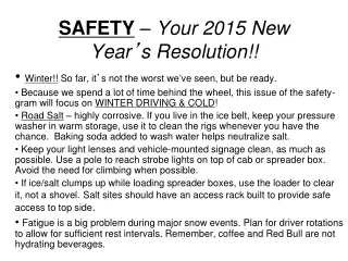SAFETY  –  Your 2015 New Year ’ s Resolution!!
