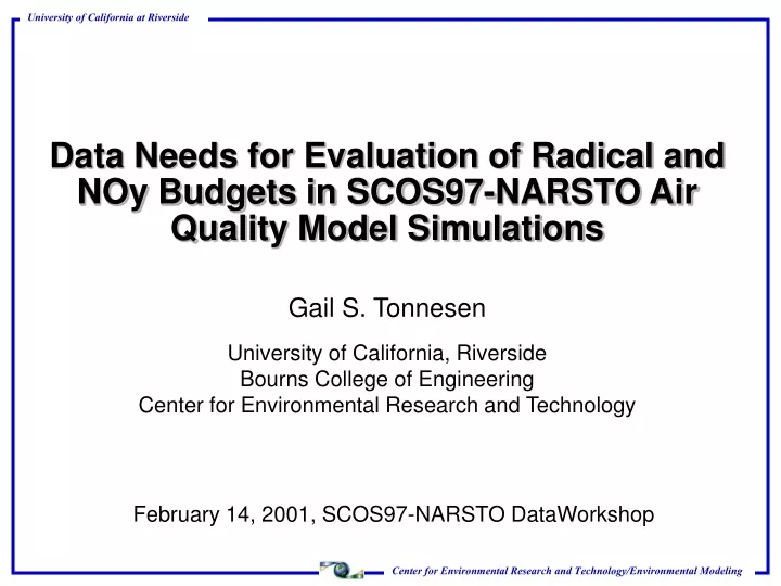 data needs for evaluation of radical