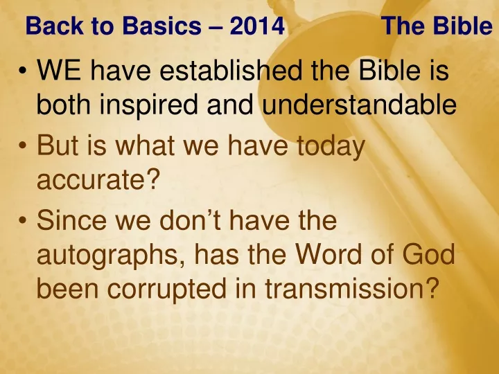 back to basics 2014 the bible