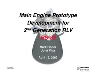 Main Engine Prototype Development for  2 nd  Generation RLV  RS-83