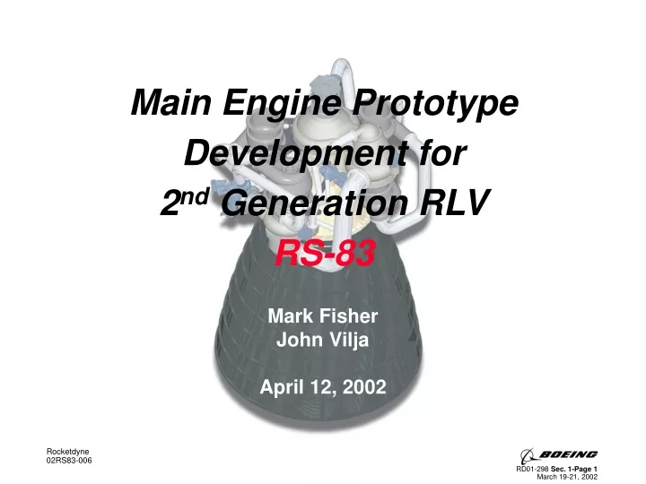 main engine prototype development for 2 nd generation rlv rs 83