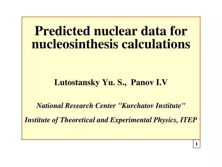 predicted nuclear data for nucleosinthesis