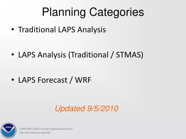 planning categories