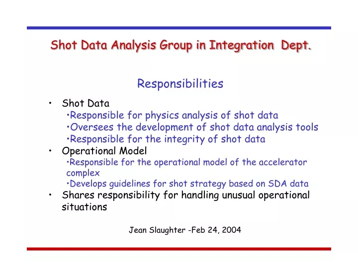 shot data analysis group in integration dept
