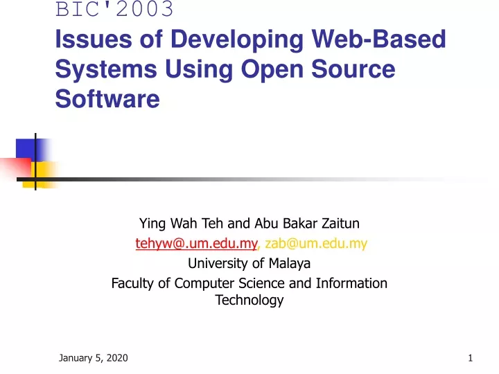 bic 2003 issues of developing web based systems