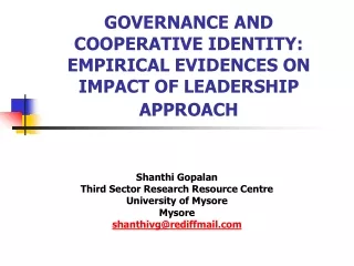 GOVERNANCE AND COOPERATIVE IDENTITY: EMPIRICAL EVIDENCES ON IMPACT OF LEADERSHIP APPROACH