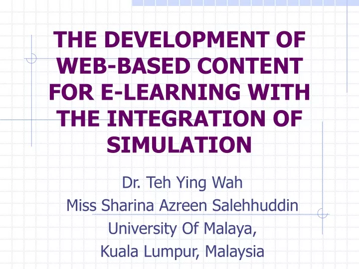the development of web based content for e learning with the integration of simulation