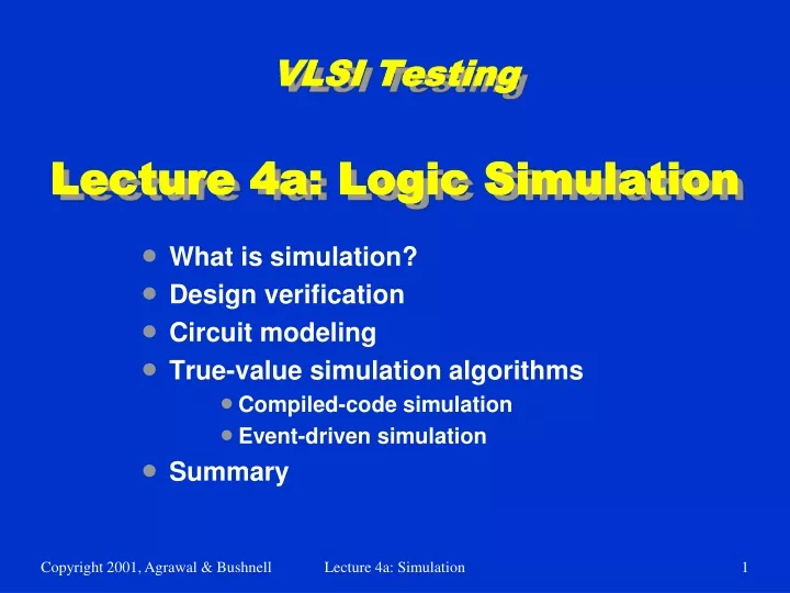 vlsi testing lecture 4a logic simulation