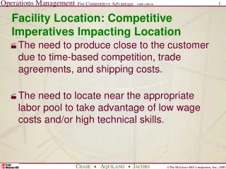 Facility Location: Competitive Imperatives Impacting Location
