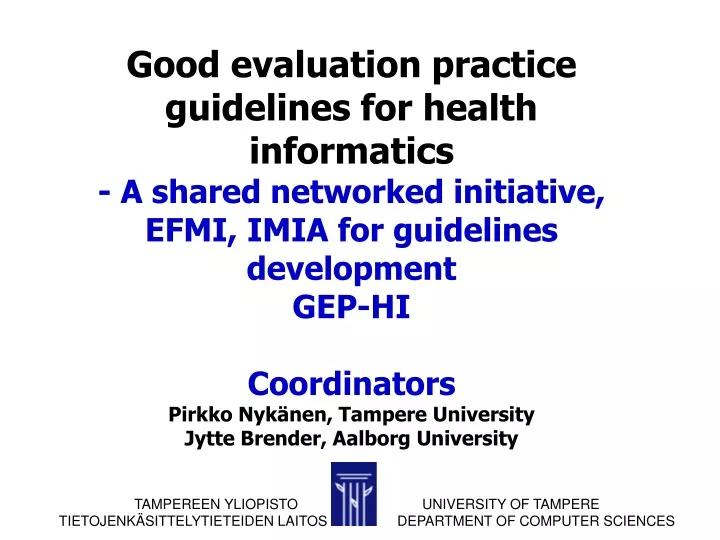 good evaluation practice guidelines for health