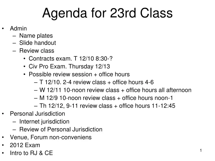 agenda for 23rd class