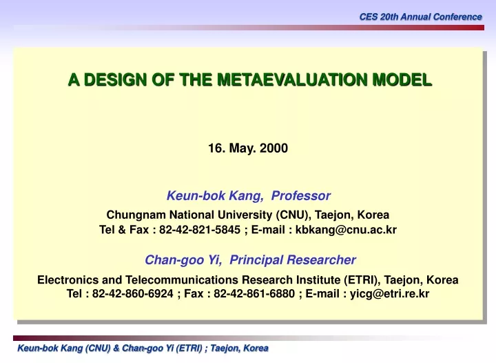 a design of the metaevaluation model 16 may 2000