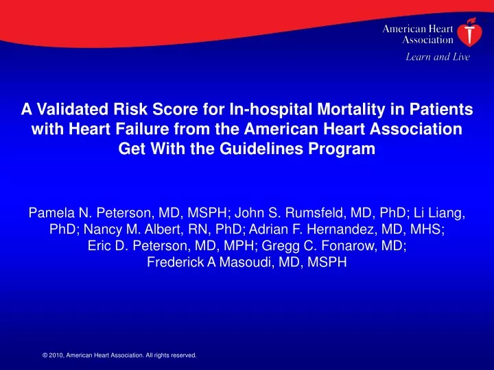 a validated risk score for in hospital mortality