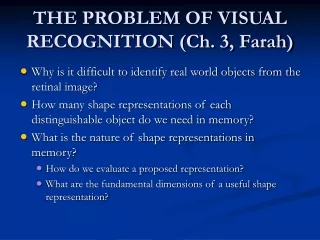 THE PROBLEM OF VISUAL RECOGNITION (Ch. 3, Farah)