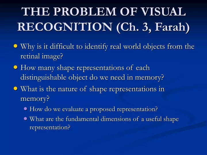 the problem of visual recognition ch 3 farah