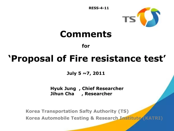 comments for proposal of fire resistance test