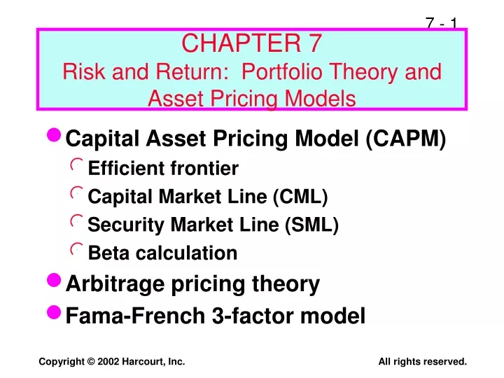 chapter 7 risk and return portfolio theory and asset pricing models