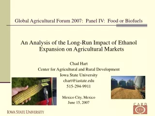 Global Agricultural Forum 2007:  Panel IV:  Food or Biofuels